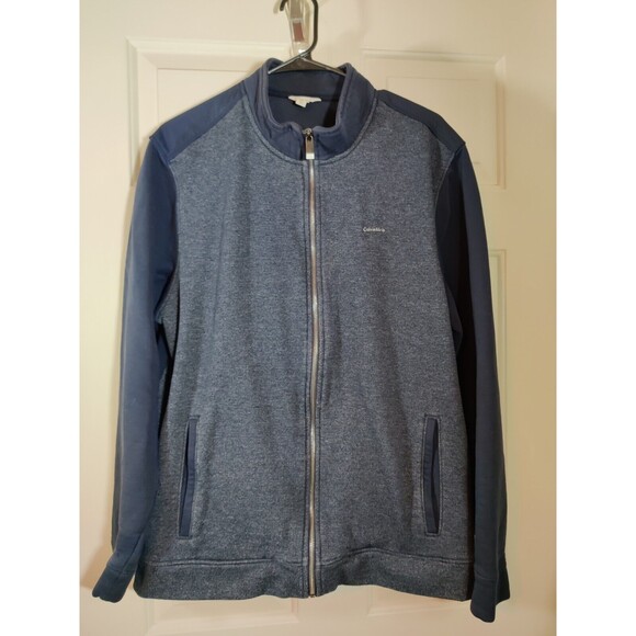 Calvin Klein Mens Blue Full Zipper Jacket sweater large L, RN# 36543 READ - Picture 1 of 8